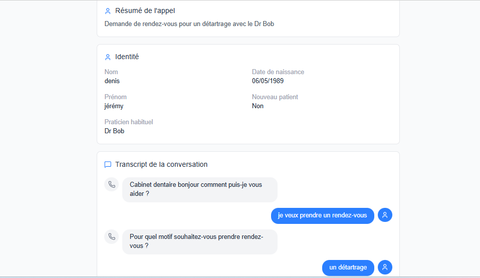 Transcription et résumé d'appel