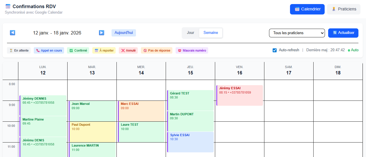Confirmations RDV synchronisées